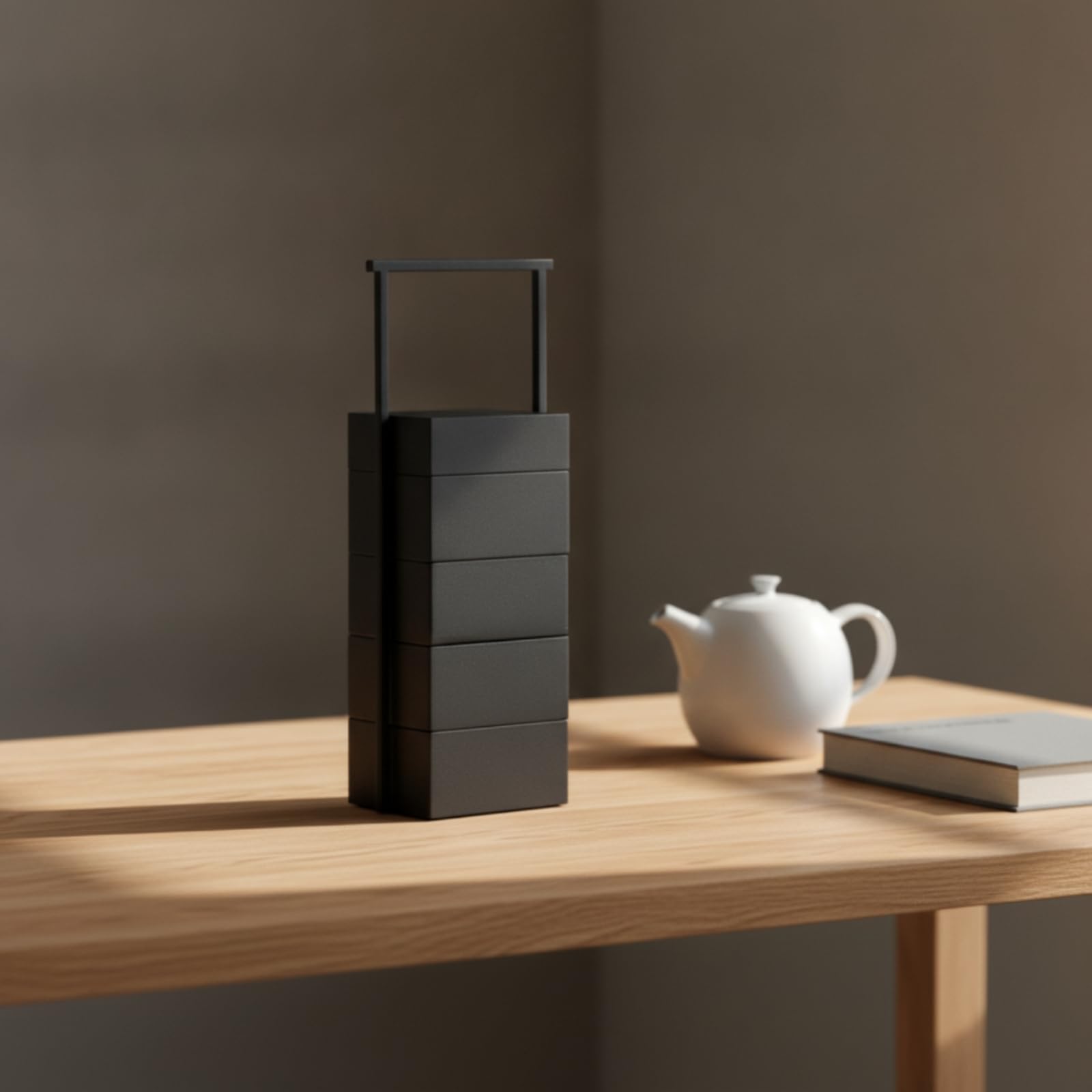 Teedose mit Tragegriff mehrteilig Teedose mit Deckel kompakt Teeregal für Teeliebhaber, Genießer, Küche, Teezeremonie, Wohnzimmer, Modern Minimalistisch Mit Gelbem Messing-Tragegriff