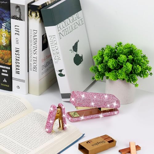 Agrafeuse rose bling et kit d'accessoires de bureau, cadeau pour femmes