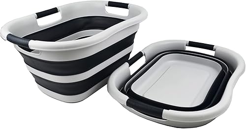 Miniatura 3 de SAMMART Cesta plegable de plástico para la ropa sucia de 30 litros (7.9 galones), contenedor de almacenamiento plegable y organizador, tina de