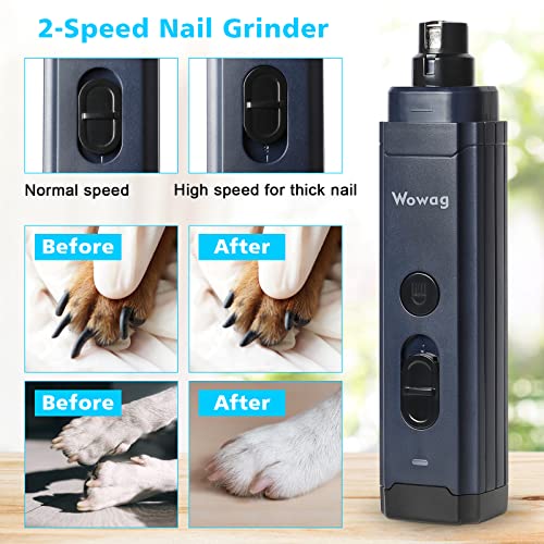 Wowag Dog Nail Grinder With 2 Led Light,2-Speed Powerful Usb Rechargeable Pet Nail Trimmer Professional Quiet Painless Paws Grooming & Smoothing For Small Medium Large Dogs And Cats （Dark Bule） #TOP4