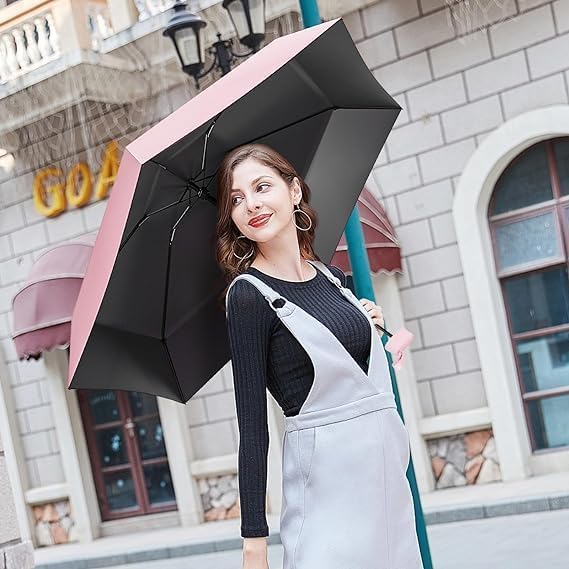 Image of SNKR ESSENTIALS HEMOVIA Mini Umbrella with Case for Men & Women (Manual Open) Compact Travelling Umbrella, Polyester & UV Protection Fabric for Summer Use in Rain & Summer- 6 Frame