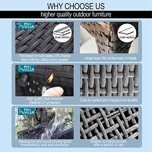 Phi Villa Patio Furniture Set 9 Pieces Outdoor Sectional Rattan Sofa Set With Gas Fire Pit Table, Pe Rattan Wicker Patio Set With Ottomans, Csa Approved Propane Fire Pit(Furniture Cover Included) #TOP3