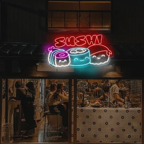 Image of Sushi Neon Sign, Japanese Sushi Neon Light, Sushi Food Led Light, Kitchen Wall Art Sign, Japanese Restaurant Wall Decor, Sushi Shop Restaurant Kitchen Home Neon Decor, Club Party, Sushi Lovers Gift