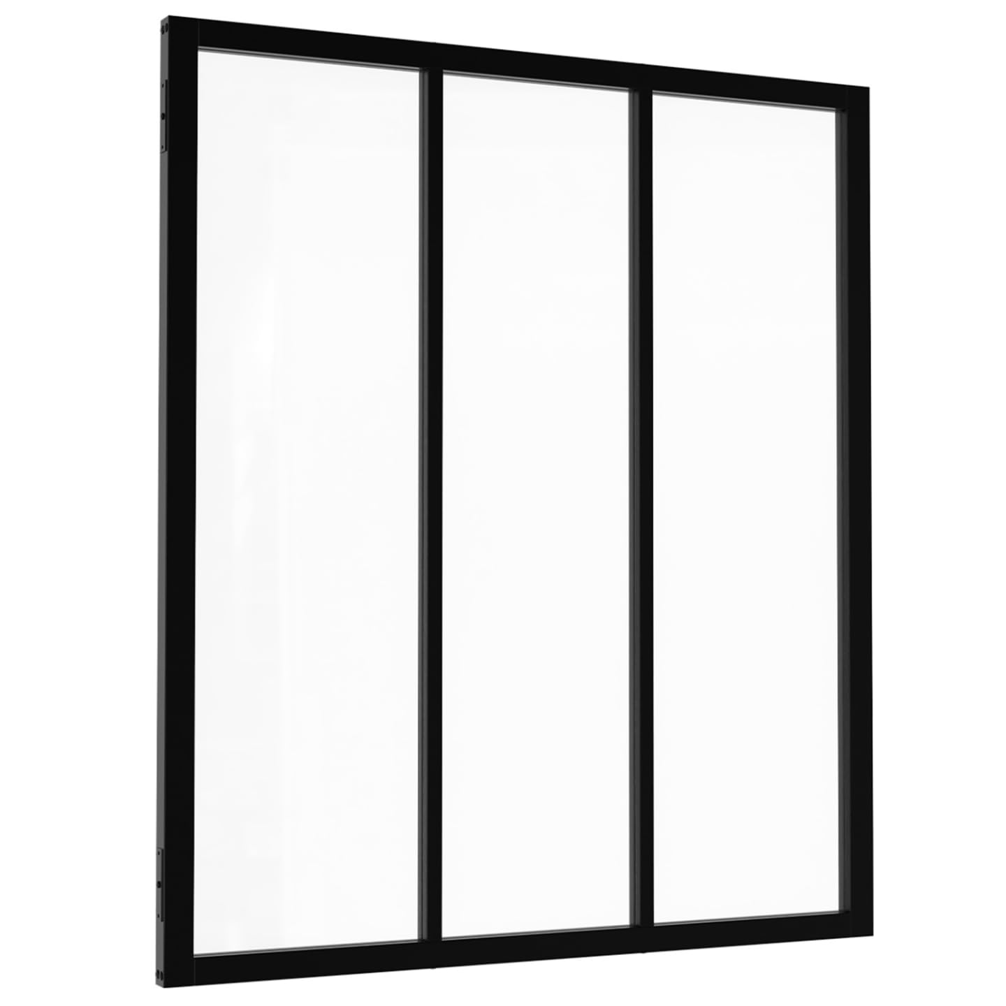 IDMarket - Verrière Atelier 3 vitrages L. 93 x H.108 cm en métal Noir et Verre trempé