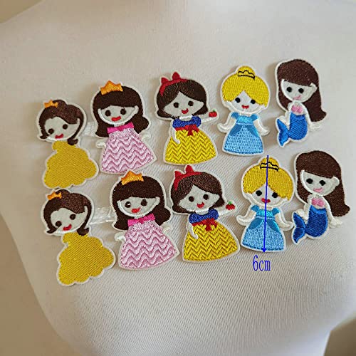 10Pcs Princess Embroidered Patches Iron On Cartoon Motif Applique Embroidery Accessory (Princess C) #TOP1