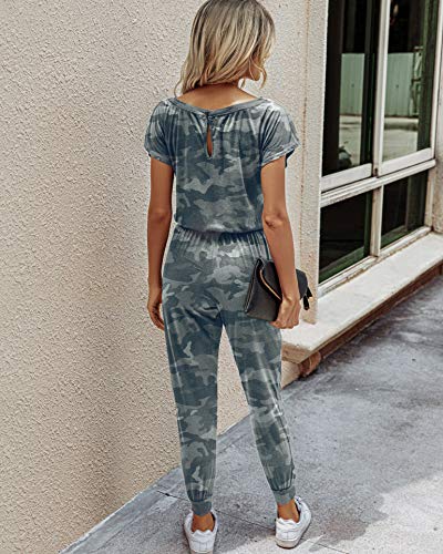 Image of PRETTYGARDEN Jumpsuits for Women Summer Off Shoulder Romper | Short Sleeve Drawstring Waist, Jogger Jumpers with Pockets, One Piece Spring Break Outfits, Vacation Travel Lounge Clothes
