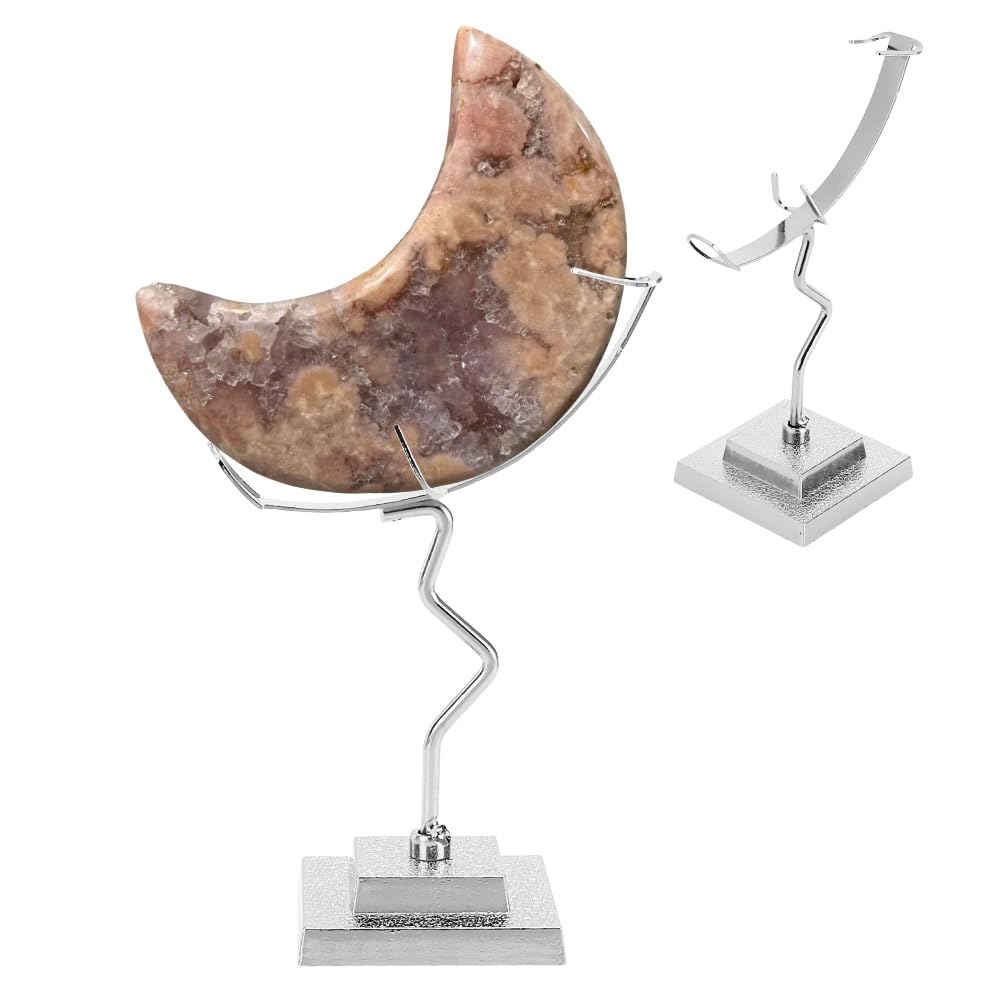 AHANDMAKER Crystal Ball Holder, Moon Shaped Small Crystal Display Stand Alloy Sphere Display Holder for Gemstones Geodes Mineral Agate Home Office Decor, 3.54x1.97x4.92 inch, Silver