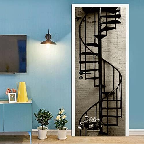 3D Door Decals Wall Murals Peel and Stick Wallpaper Creative Minimalist Stairs Door Stickers Removable Self-Adhesive Vinyl Art Poster Stickers Kids Boys Girls Bedroom Home Decor 30.3X78.7 Inch