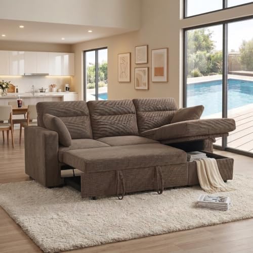Image of KEIKI 82.5 inch Sleeper L Shaped Sofa with Pull Out Bed,
