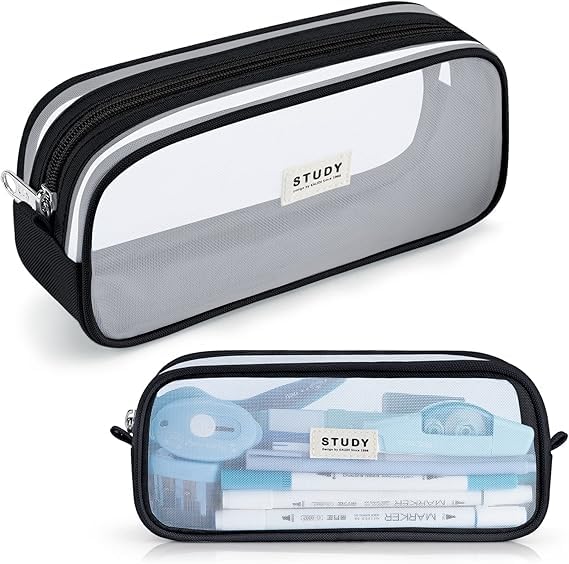 DROPOSALE Big Transparent Pencil Pouch with Zipper Simple Stationery Bag Aesthetic for School Teen Girl Boy Multi-Purpose Use for Office Men Women Pack of 1 (Black)-image-12
