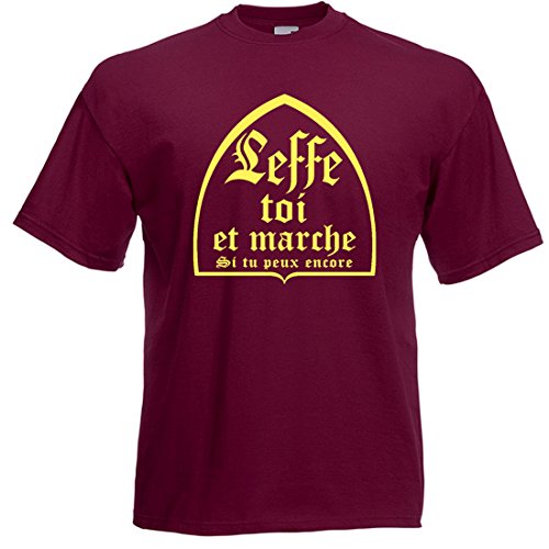 T-Shirt Bordeaux et Jaune Leffe toi et Marche si tu Peux Encore (L)