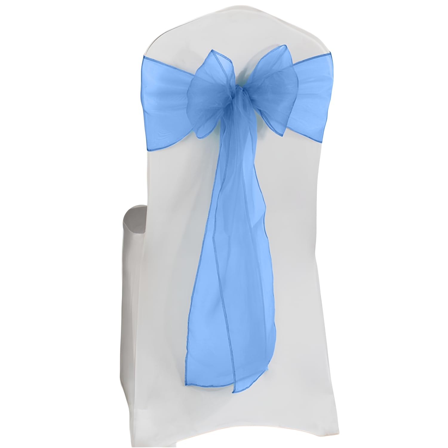 Elegant Event Essentials – Set of 1 - Organza Chair Tie Sashes - Wider Fuller Cover for Wedding Decorations, Birthday, Banquets & Party Events - Chair Cover Sheer Bows, Ribbon - Baby Blue