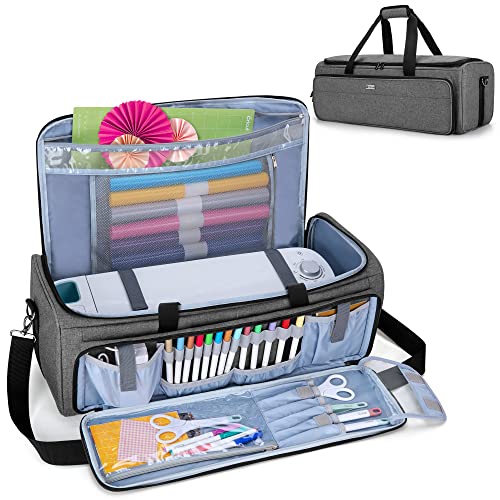 YARWO Carrying Case Compatible with Cricut Maker, Explore Air 2, Silhouette Cameo 4 and Cameo 3, Large Opening Die Cut Machine Bag for Cutting Mat (12" x 12") and Supplies, Gray