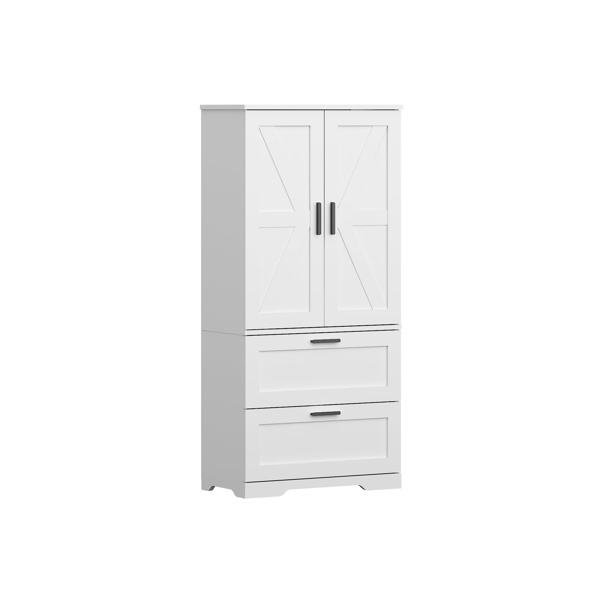 2 Door Tall Kitchen Pantry Storage, Collection Food Free Standing Wooden Storage Cabinet with 2 Drawers and Adjustable Shelves, Modern Farmhouse Versatile Storage for Kitchen, Dining Room (White)