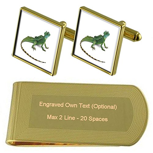 Set de regalo con gemelos de lagarto tono oro y pasabilletes grabado