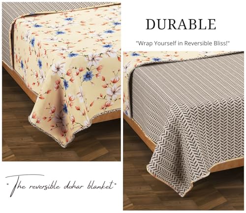 Image of Amazon Brand - Umi Blanket for Single Bed, 120 GSM Microfiber 2 Layered Quilted Dohar, Soft Lightweight Reversible Printed AC Blanket Single Bed for All Season (Mustard, 152 x 225 cm)