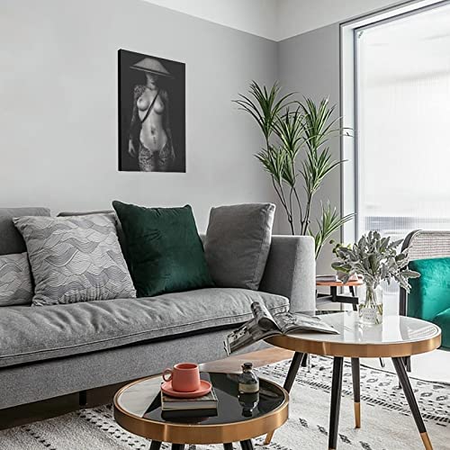 Japanese Tattoo Girl Poster Black And White Tattoo Girl Geisha Samurai Poster Canvas Painting Posters And Prints Wall Art Pictures For Living Room Bedroom Decor 24X36Inch(60X90Cm) Frame-Style #TOP2