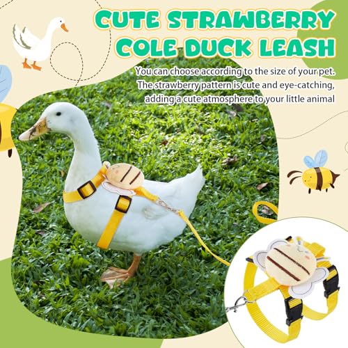 Image of Duck Harness Leash Set Duck Harness and Leash for Real Ducks Adjustable Walking Rope Pet Cute Pattern Outdoor Traction Rope for Chicken Rabbit Small Animals(Xs,Bee)