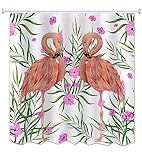 A.Monamour Rose Flamant Couple Oiseaux Reposant dans Les Fleurs d'herbe Photo Impression Imperméable À L'Humidité Tissu Résistant Rideau De Douche pour Enfants Décoration De Salle De Bain 165x180 cm