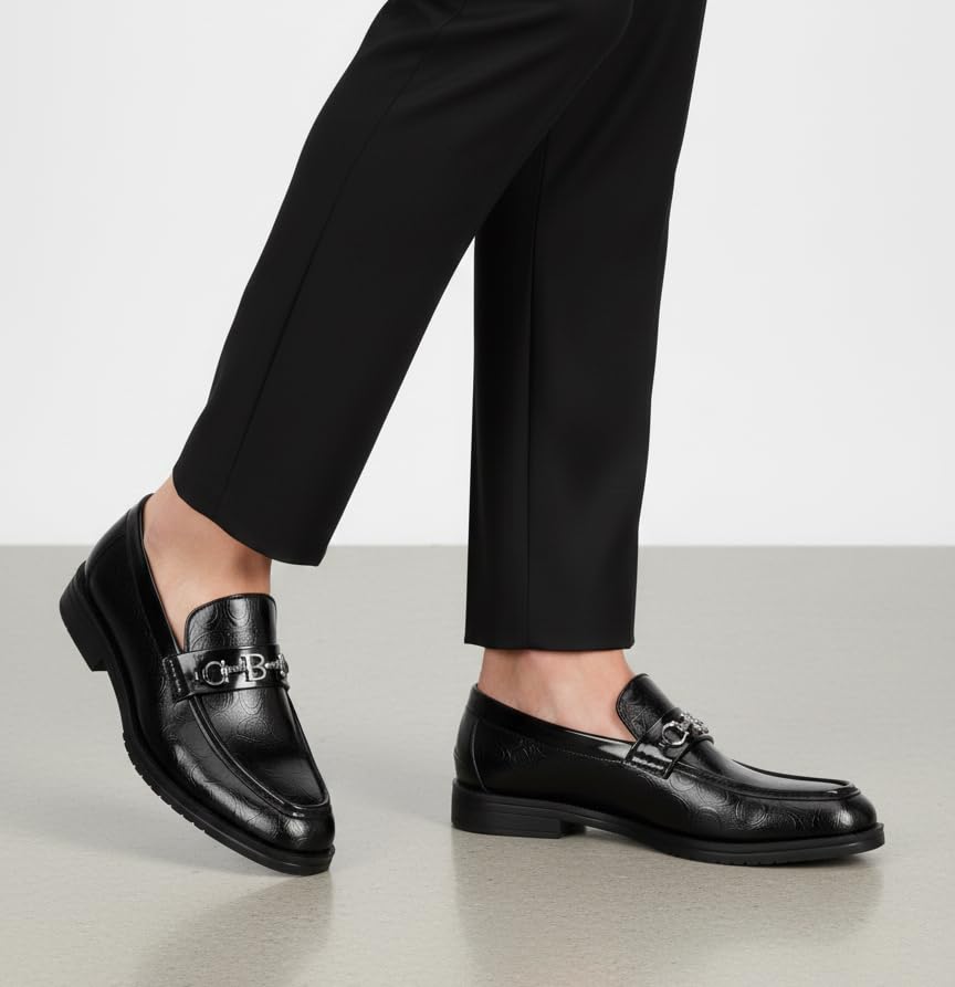 Image of Inklenzo Men's Loafer Black Faux Leather Wedding Slip-On Block Heel Fashion Casual Shoes