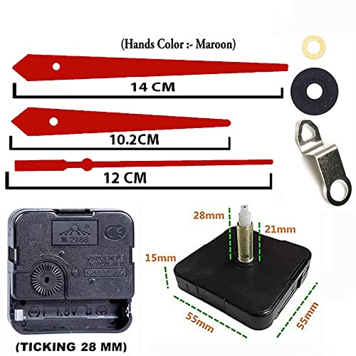 Image of YOPY� Quartz Machine for Big Size Wall Clock,Battery Operated,Clock Movement Machine with Needles and Hook 28 MM (Needles : Antique Maroon 2)