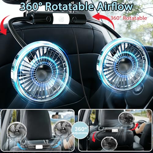 Image of Backseat Fan for Baby Rear Facing Car Back Seat, Dual Car Headrest Seat Fans for Backseat for Kids (No Battery)