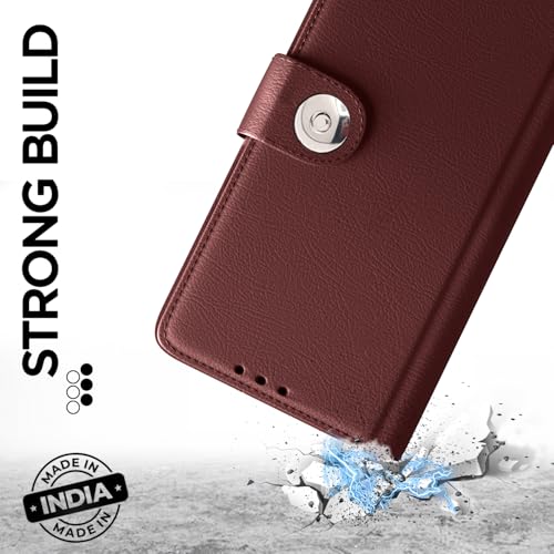 Image of Pikkme Flip Cover Leather Finish | Inside TPU with Card Pockets | Wallet Stand and Shock Proof | Complete Protection Button Flip Case for Redmi Note 5 (Brown)