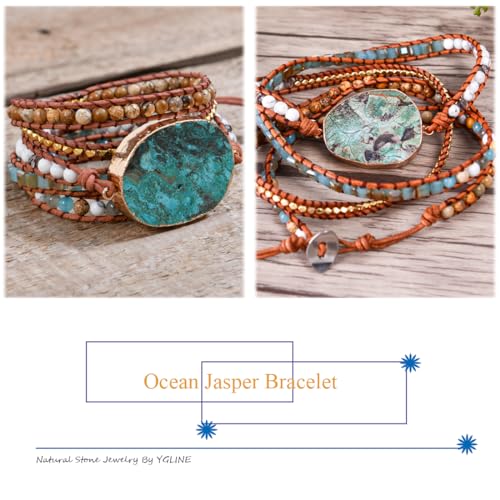Image of YGLINE Boho Handmade Wrap Leather Tube Crystal Stone Bracelet for Women