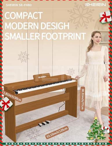 SHEIRIN Digital Piano Hammer Action Keyboard 88 Keys Electric Weighted Piano Beginner MIDI Cover Full Size Sustain Pedal Stand Real Professional SR-FH80 (Orange Full Cover) - Thumbnail 6