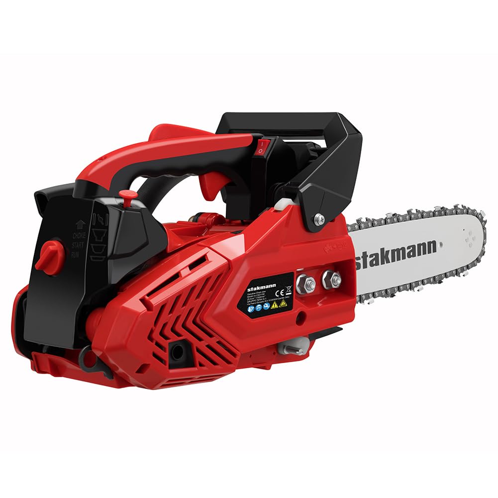 Motosierra de explosión de 2 tiempos a gasolina, hoja de 30 cm, Easy Start e interruptor de seguridad, motosierra de jardín, trabajo, corta madera y ramas precisa con mango ergonómico (25,4