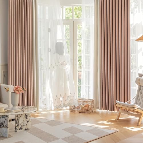 Tolldek Juego de 2 cortinas opacas vintage, con ojales, cortinas para habitaciones, patchwork, bicolor, chenilla, rosa, cortina para habitación infantil, cortina decorativa para ventana de salón, 137