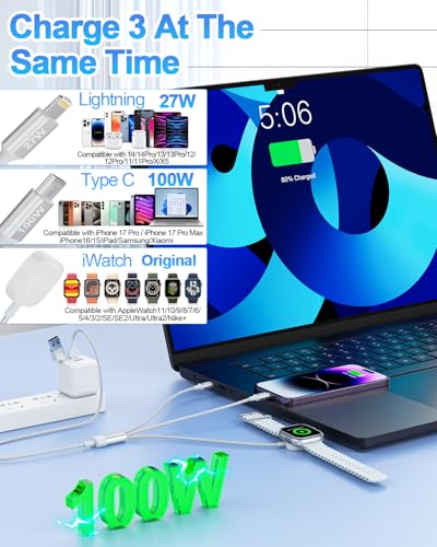 Câble de charge pour iPhone et montre chargeur rapide 100W