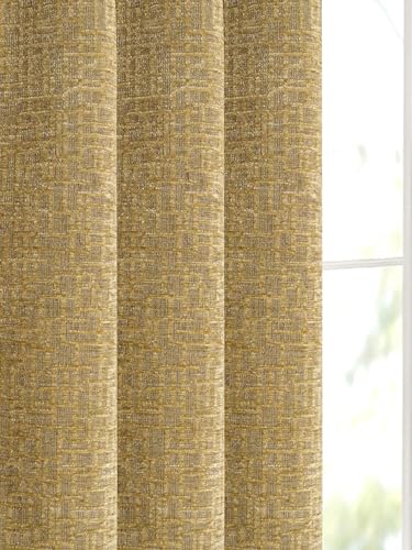 Image of Saral Home Tic tac Chenille Blackout Window Curtains 2PC, Gold. 4x5 Ft