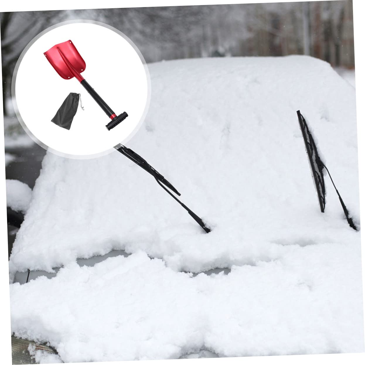 Abaodam Pelle à Neige Pliante Rouge pour Voiture en Alliage D’Aluminium | Design Détachable, Rangement Facile, Usage Hiver et Saison Neige, Format Léger pour Déneigement Rapide