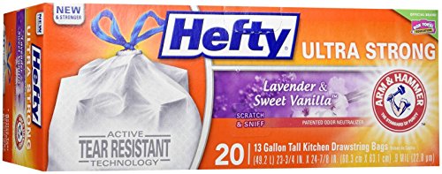 Hefty Ultra Strong Tall Kitchen Drawstring Trash Bag, Lavender Sweet Vanilla, 20 Count