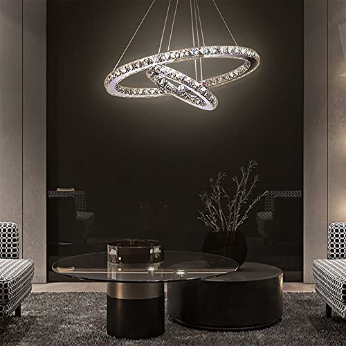 BHIAG Luz Colgante de araña de Cristal Moderna con Anillos Ajustables Círculo LED Lámpara Colgante para la Sala de Estar y Comedor Rumor Blanco Caliente 20+40 cm de diámetro 30W