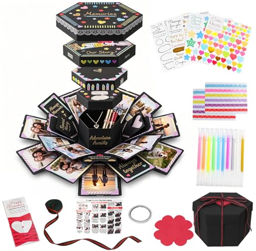 Product Image of the Koogel Explosion Gift Box DIY Exploding Photo Album Preassembled Surprise Picture Pop Up Love Box Gift Set with Scrapbooking Accessories Creative Photo Album gifts for Anniversary Wedding