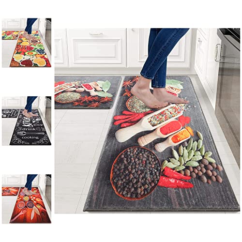 Adalex Global Lot de tapis de cuisine antidérapants et lavables - 40 x 60 cm et 40 x 120 cm (Spicy1)