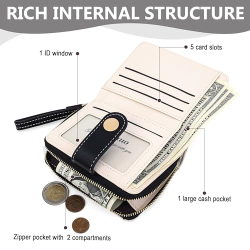 Image of Farcauo Cat Pattern Wallet for Women Small Black Cute Kawaii Coin Purse with ID Window and Credit Card Holder Compact Wallet for Women and Ladies