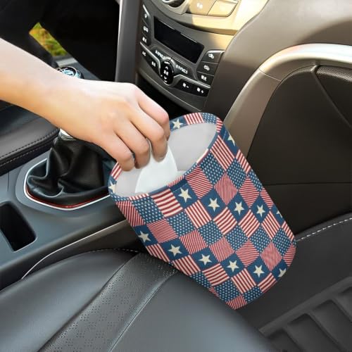Image of American Flag Star Print Hanging Portable Car Trash Can Waste Basket Car Accessories Interior Collapsible for Men and Women Easy to Install