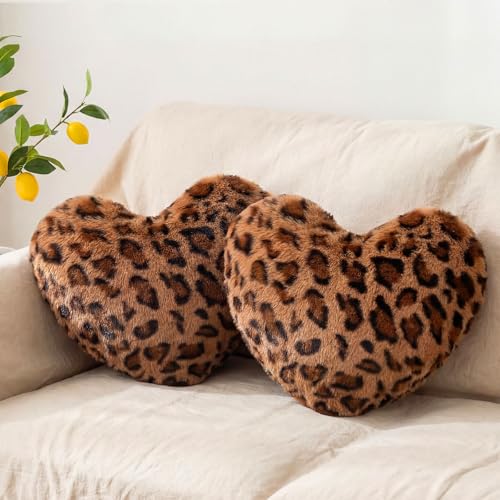 Fiwochic 2 Pack Leopard Throw Pillows Small Heart Shaped Wedding Decor