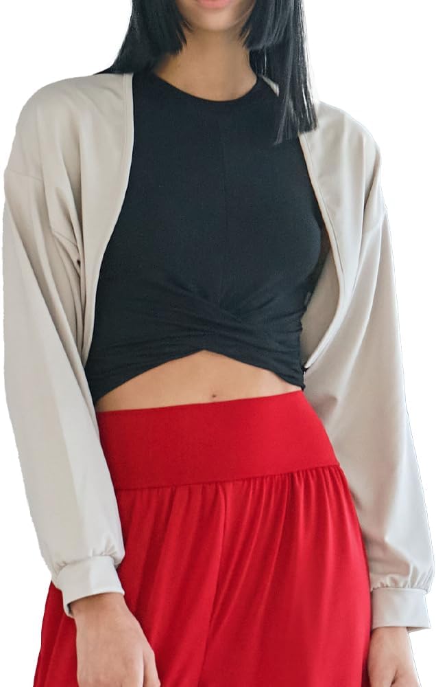 Deviwear Pilates Bolero Cardigan Open Front Active Long Sleeve Yoga Workout Cropped Top DEVI-O0016