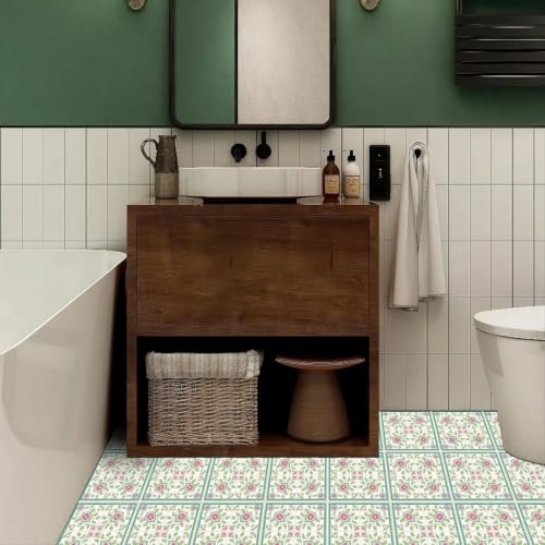 Image of Moroccan Tile Stickers | Waterproof Self Adhesive Peel & Stick Tile Decals for Kitchen Backsplash, Bathroom Wall, Floor, Furniture & Glass (8x8 Inch, Design 48)