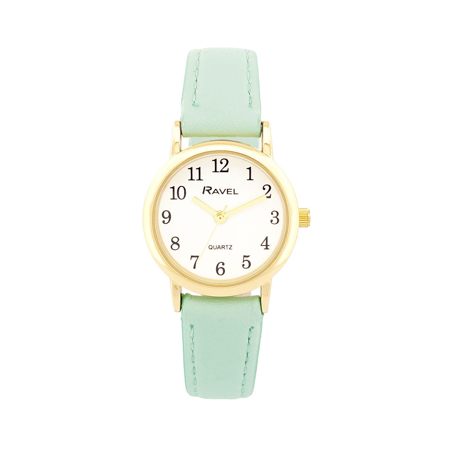 Ravel Pastel-Coloured Everyday Watch for Women, Analogue Quartz Movement, R0137 2-Small - 27mm Watch case Green / Gold Tone