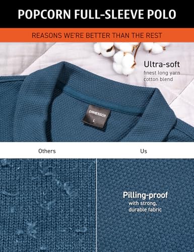 Image of DAMENSCH Statement Popcorn Johnny Collar Full Sleeve Polo with Premium Cotton Blend, Popcorn Texture, Colours by High-IQ Dyes Heavy Weight Fabric T-Shirt for Men