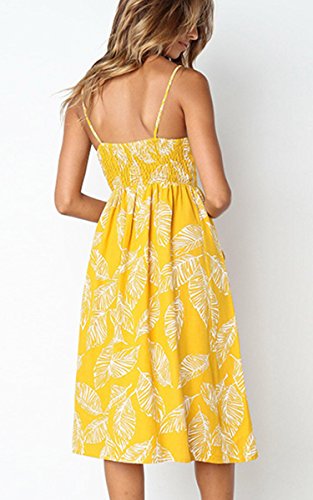 Image of Angashion Women's Dresses-Summer Floral Bohemian Spaghetti Strap Button Down Swing Midi Dress