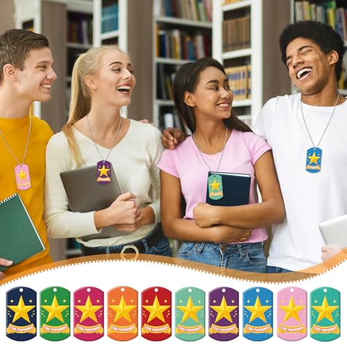 Liliaafar 60 Set Star Performer Awards Dog Tag Necklaces Bulk Acrylic Tags with Chains for Student of The Month Rewards, Classroom Incentives, Birthday Gifts, School Teacher Supply, 2'' x 1.1'' - Image 5