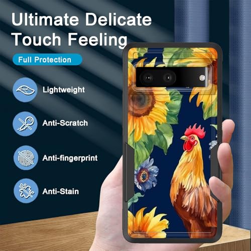 Vobber for Pixel 8a Case,Heavy Duty Dual Layer Hybrid Hard PC Soft Rubber Shockproof Protective Rugged Bumper Case for Google Pixel 8a 6.1 Inch 2024,Chicken Sunflower - image 4
