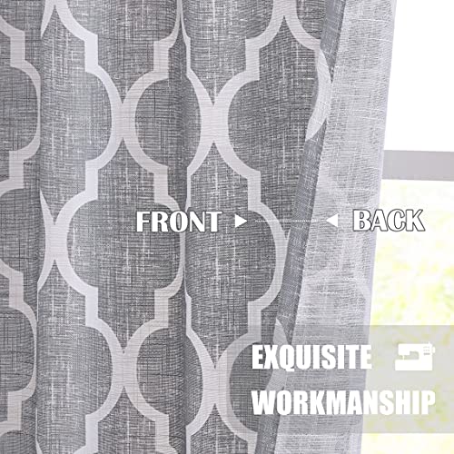 Beauoop Rod Pocket Lattice Moroccan Tile Print Curtains 84 Inches Long Geometric Linen Like Semi Sheer Curtain Window Treatment Set For Living Room Kitchen, Set Of 2, 50 Inch Wide X 84 Inch Long, Gray #TOP3