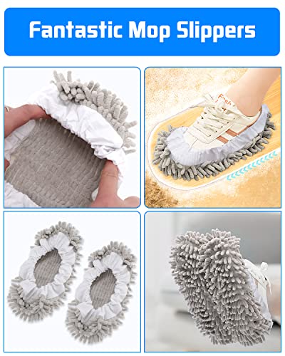 8 Pcs Mop Slippers Socks Floor Cleaning,Microfiber Shoe Covers dust Washable Reusable for Woman Man House Kitchen (Grey) image 12